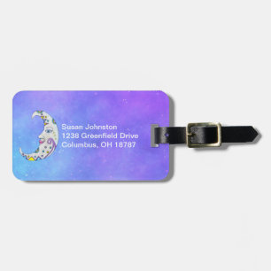 Fantasy Colorful Crescent Moon With Face Sky Luggage Tag