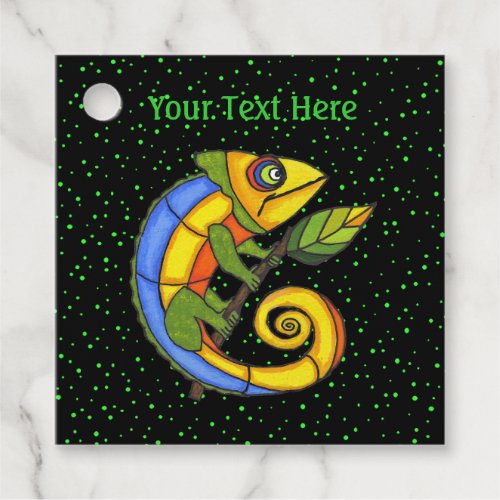 Fantasy Colorful Lizard on Stick With Leaf Dots Favor Tags