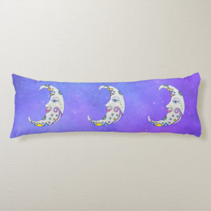 Fantasy Colorful Moon With Pretty Faces Purple Sky Body Pillow
