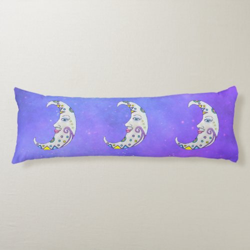 Fantasy Colorful Moon With Pretty Faces Purple Sky Body Pillow
