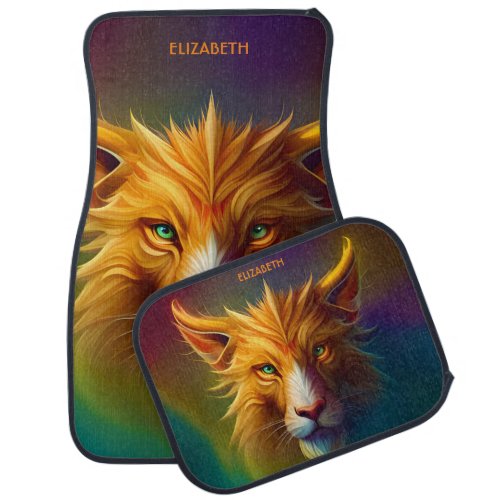 Fantasy Colorful Myth Dire Lion Car Floor Mat