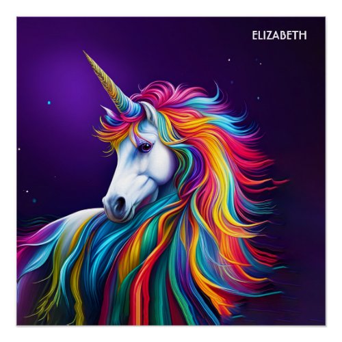 Fantasy Colorful Unicorn Art Deco Style Poster