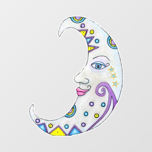 Fantasy Colorfully decorated Crescent Moon Face Wall Decal
