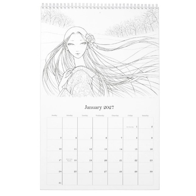 Fantasy Coloring Calendar (Jan 2027)