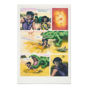Fantasy Comic warriors fighting reptilian monster  Photo Print