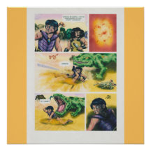 Fantasy Comic warriors fighting reptilian monster