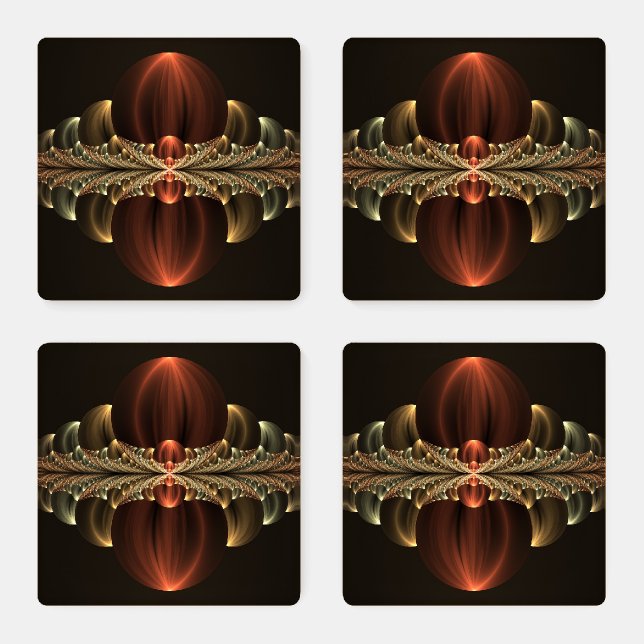 Fantasy Construction Shiny Abstract Fractal Art Coaster Set (Set)