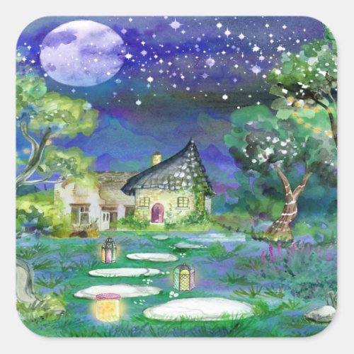 Fantasy Cottage Square Sticker