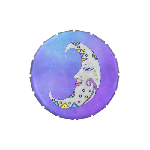 Fantasy Crescent Moon Bright Colorful Markings Sky Candy Tin
