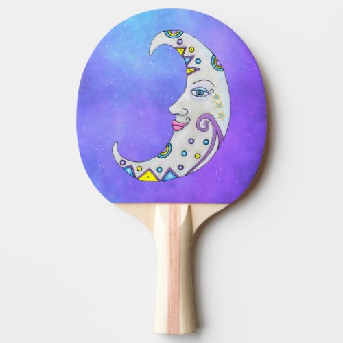 Fantasy Crescent Moon Face Abstract Markings Sky Ping Pong Paddle