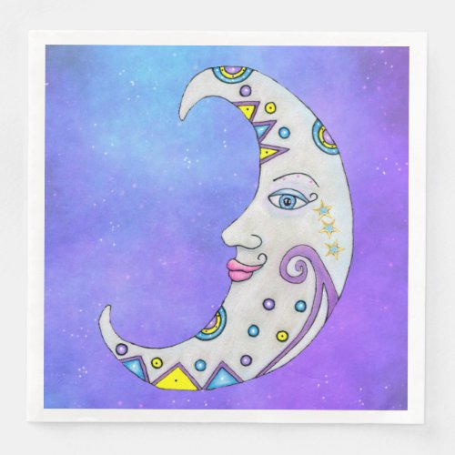 Fantasy Crescent Moon Face Colorful Decorated Sky Paper Dinner Napkins