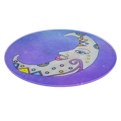 Fantasy Crescent Moon With Face Colorful Shapes Cutting Board