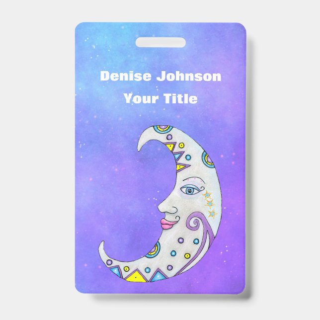 Fantasy Crescent Moon With Face Decorations Purple Badge (Front)