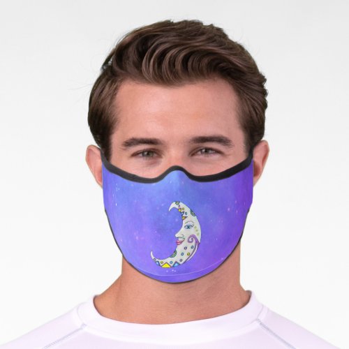 Fantasy Crescent Moon With Face Festive Markings Premium Face Mask