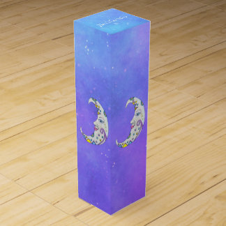 Fantasy Crescent Moons Colorful Shapes Purple Blue Wine Box