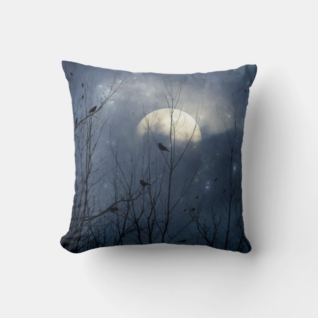 Fantasy Crows Throw Pillow (Front)