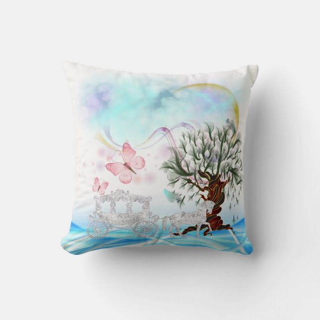 Fantasy Crystal Horse Carriage  American MoJo Pill Throw Pillow (Front)