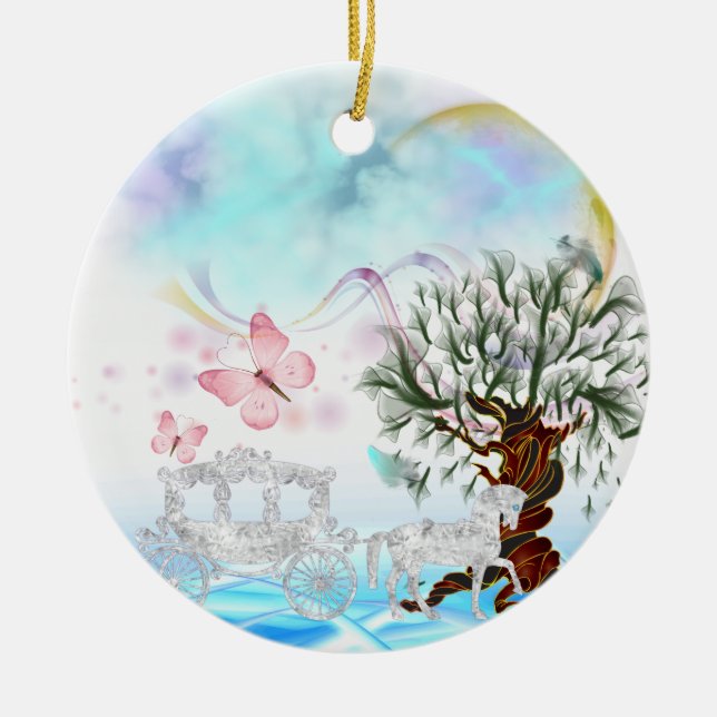Fantasy Crystal Horse Carriage Ceramic Ornament (Front)
