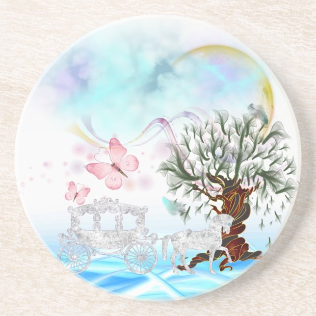 Fantasy Crystal Horse Carriage Drink Coaster (Front)