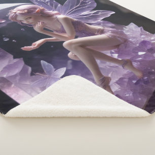 Fantasy Crystals Amethyst Fairy Sherpa Blanket