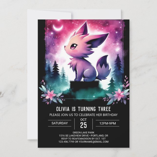 Fantasy Custom Wolf Birthday Invitation (Front)