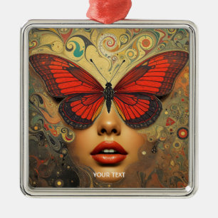 Fantasy Cute Abstract Butterflies Eyes Metal Ornament