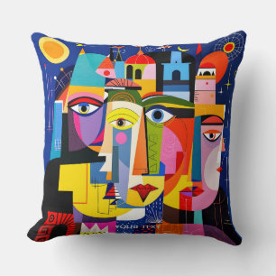 Fantasy Cute Abstract Faces Shapes Throw Pillow
