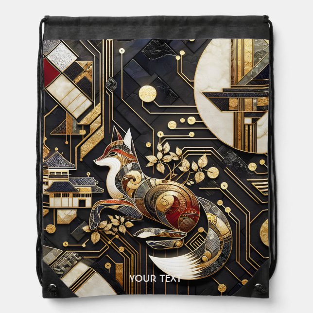 Fantasy Cute Abstract Fox Art Drawstring Bag (Front)