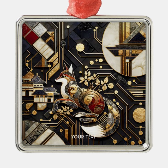 Fantasy Cute Abstract Fox Art Metal Ornament (Front)