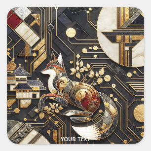 Fantasy Cute Abstract Fox Art Square Sticker