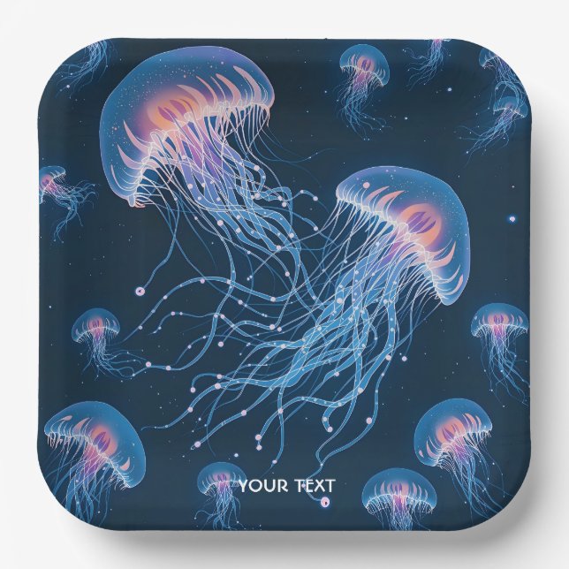 Fantasy Cute Abstract Jellyfish Underwater Paper Plates (Front)