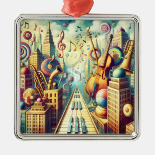 Fantasy Cute Abstract Music City Metal Ornament