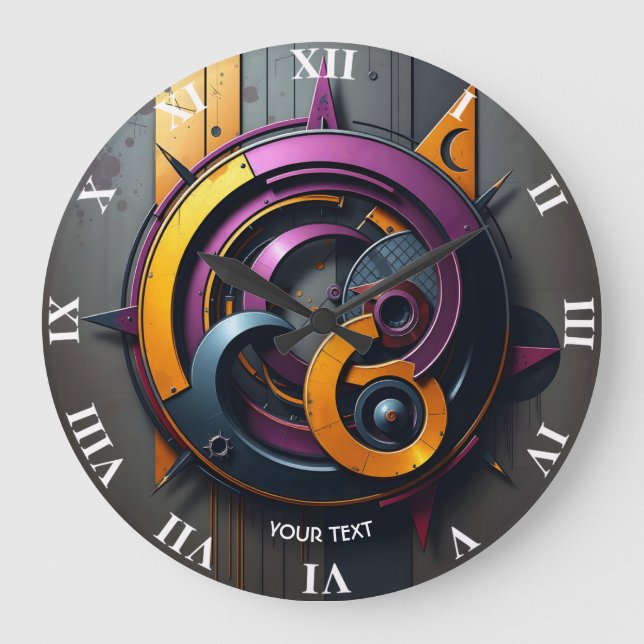 Fantasy Cute  Abstract Orange Purple Large Clock (Front)
