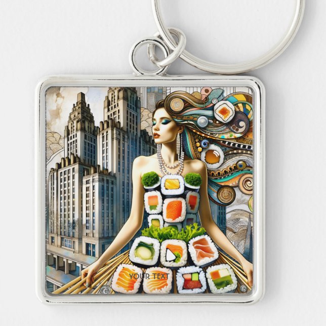 Fantasy Cute Abstract Sushi Dress Keychain (Front)