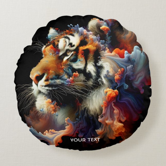 Fantasy Cute Abstract Tiger Head Round Pillow (Front)