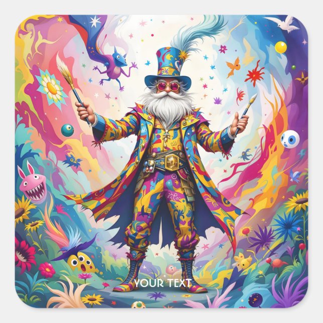 Fantasy Cute Abstract Vibrant Painter Square Sticker (Front)
