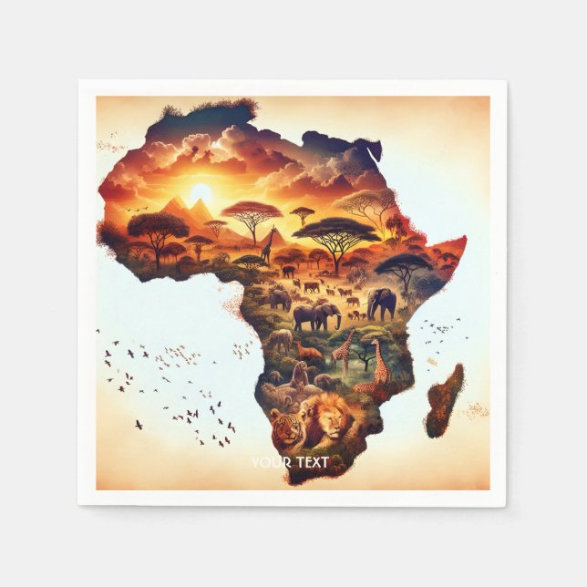 Fantasy Cute Africa Animals Map Napkins (Front)