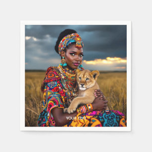 Fantasy Cute African Woman Lion Napkins