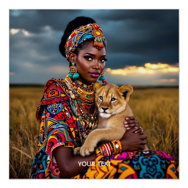 Fantasy Cute African Woman Lion Poster (Front)