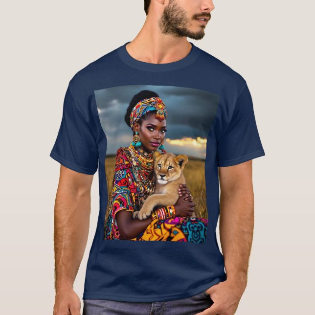 Fantasy Cute African Woman Lion T-Shirt (Front)