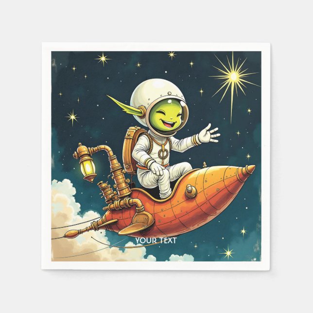 Fantasy Cute Alien Space Ship Napkins (Front)