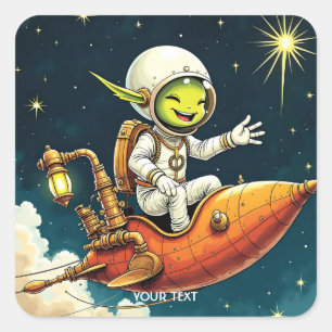 Fantasy Cute Alien Space Ship Square Sticker