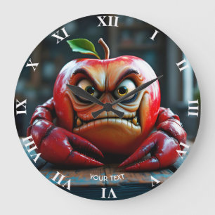 Fantasy Cute Angry Apple Crab Large Clock