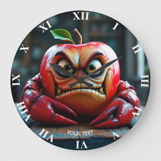 Fantasy Cute Angry Apple Crab Large Clock (Front)
