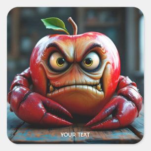 Fantasy Cute Angry Apple Crab Square Sticker
