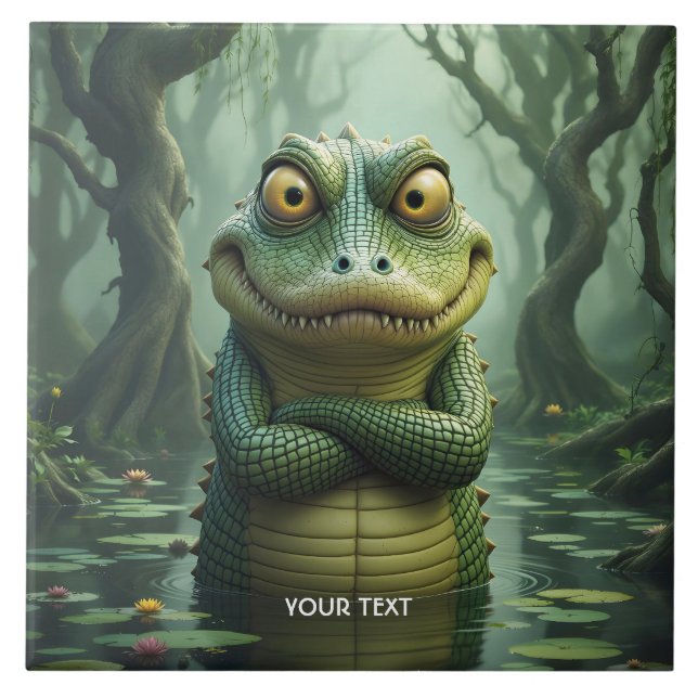 Fantasy Cute  Angry Crocodile Trees Ceramic Tile (Front)