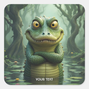 Fantasy Cute Angry Crocodile Trees Square Sticker