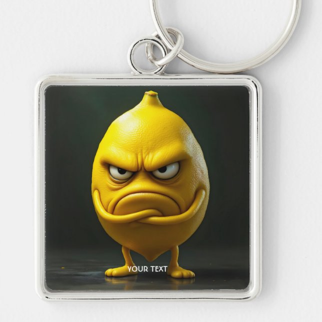 Fantasy Cute Angry Looking Lemon Keychain (Front)