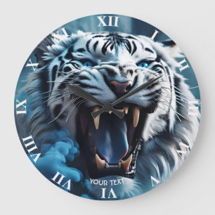 Fantasy Cute Angry White Tiger Large Clock