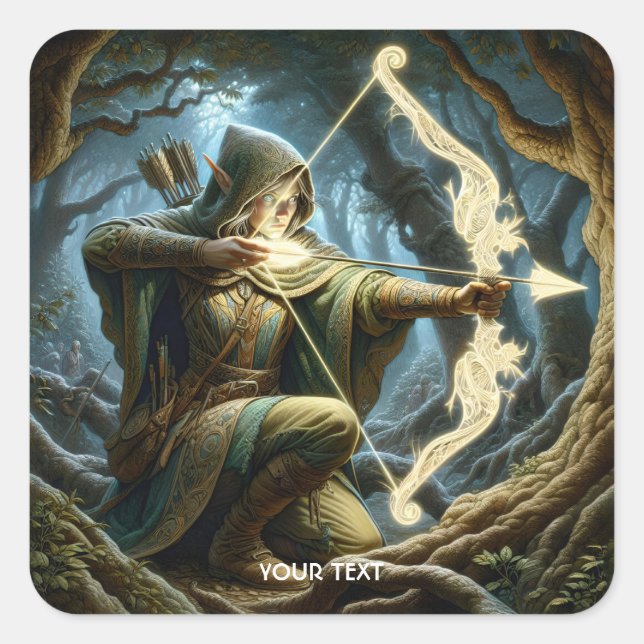 Fantasy Cute Archer Bow Arrow Square Sticker (Front)